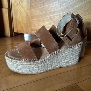 Soludos Palma Suede Espadrille Platform Wedge Sandals in Tan Size 8